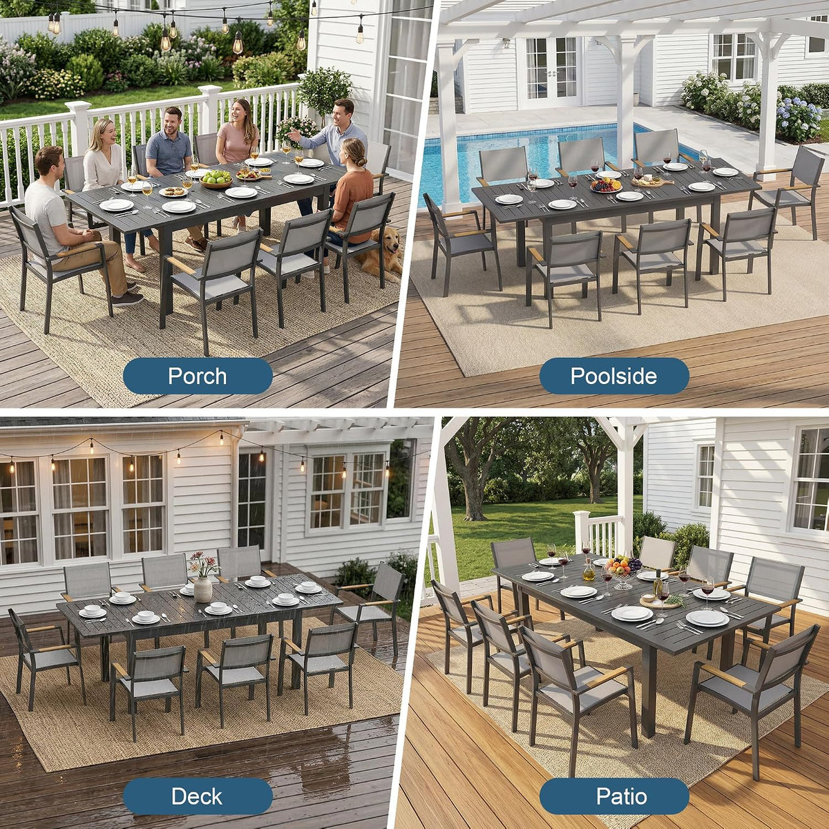 Patio Furniture Set with 92" Extendable Dining Table for 4–8 People