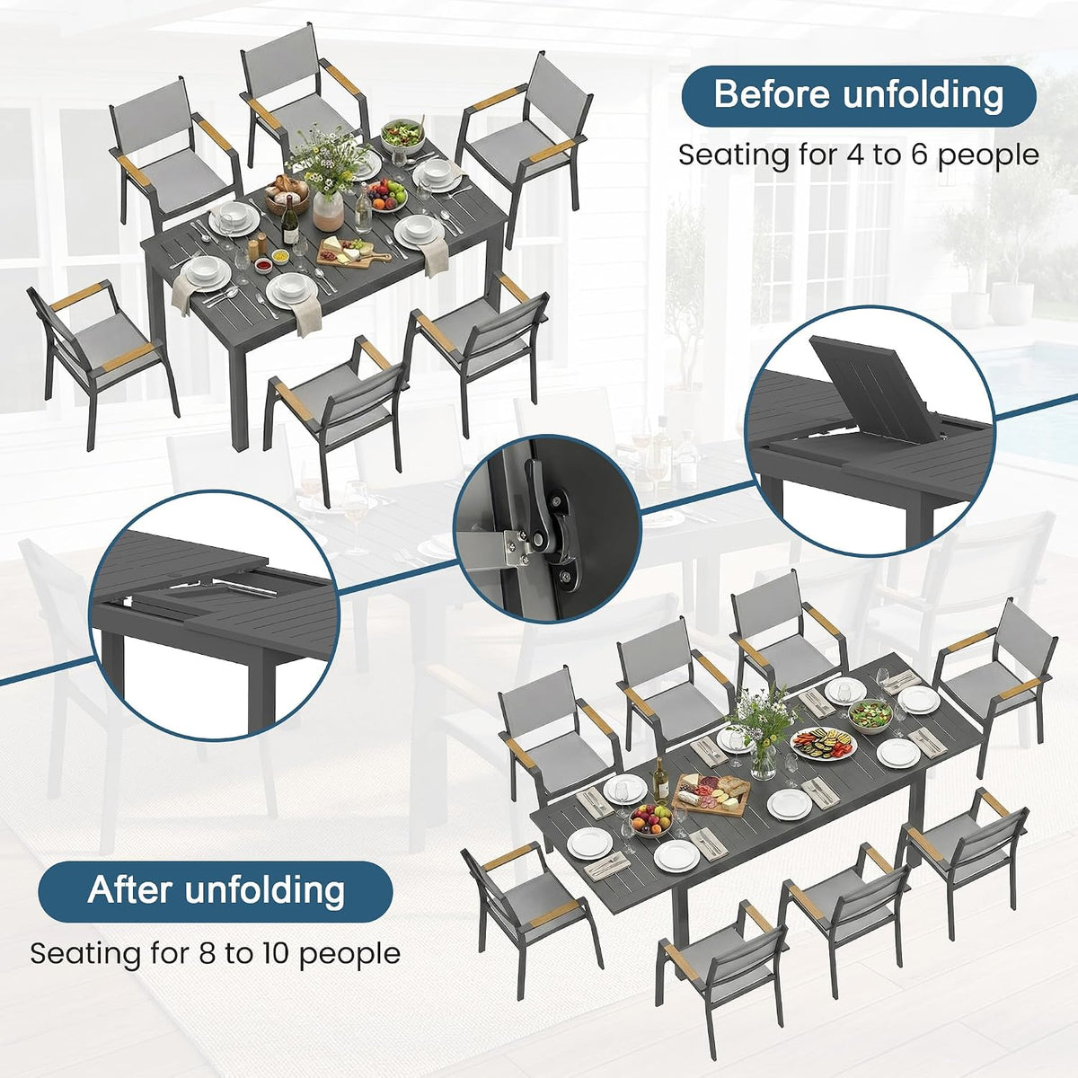 Patio Furniture Set with 92" Extendable Dining Table for 4–8 People
