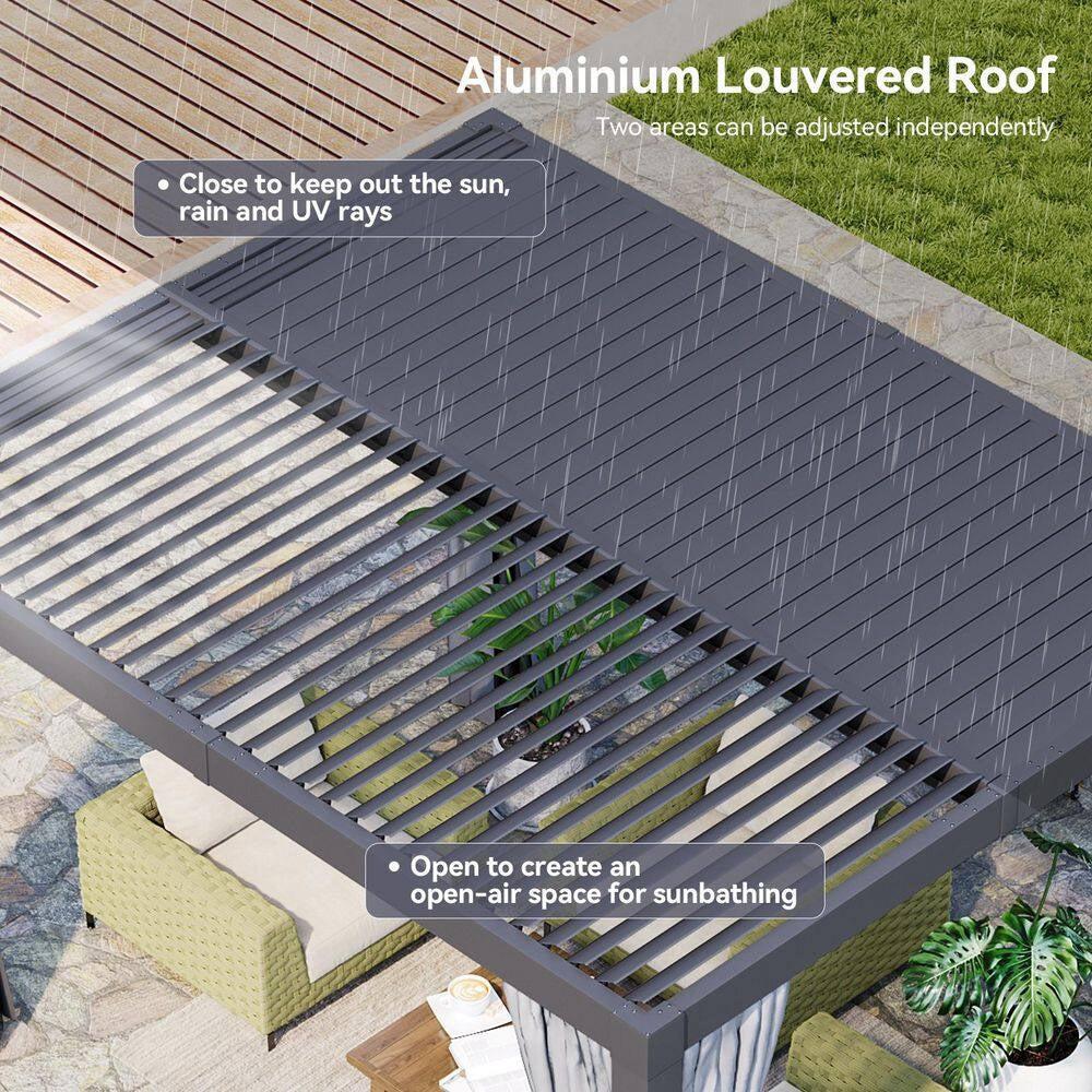 12 Ft. X 14 Ft. Hardtop Louvered Gazebo, Aluminum Frame Pergolas with Adjustable Roof for Garden