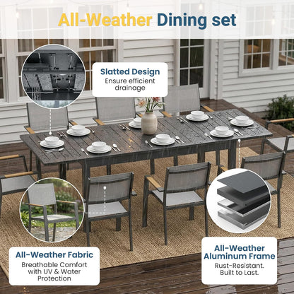 Patio Furniture Set with 92" Extendable Dining Table for 4–8 People