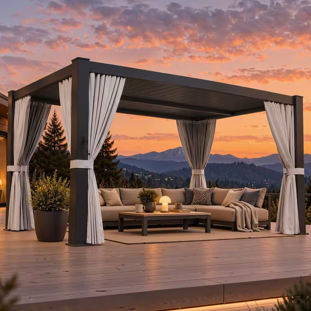 12 Ft. X 14 Ft. Hardtop Louvered Gazebo, Aluminum Frame Pergolas with Adjustable Roof for Garden