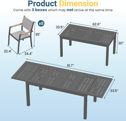 Patio Furniture Set with 92" Extendable Dining Table for 4–8 People