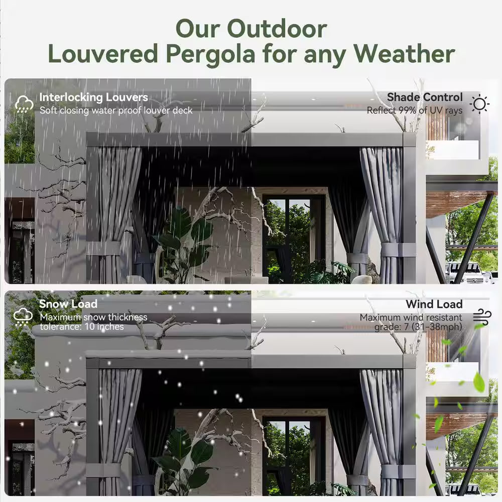 12 Ft. X 14 Ft. Hardtop Louvered Gazebo, Aluminum Frame Pergolas with Adjustable Roof for Garden