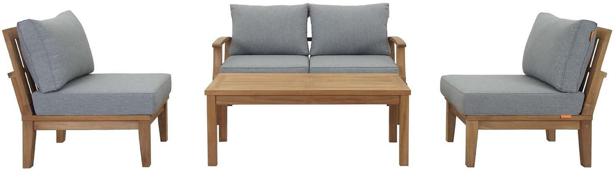 EEI-1477-NAT-GRY-SET Marina Premium Grade a Teak Wood 5-Piece Outdoor Patio Furniture Set, Natural Gray