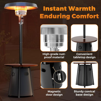 Outdoor Heaters for Patio with round Table Design, Premium 304 Stainless Steel Burner, Triple Protection System Propane Patio Heater for Porch Garden, Residential & Commercial Use