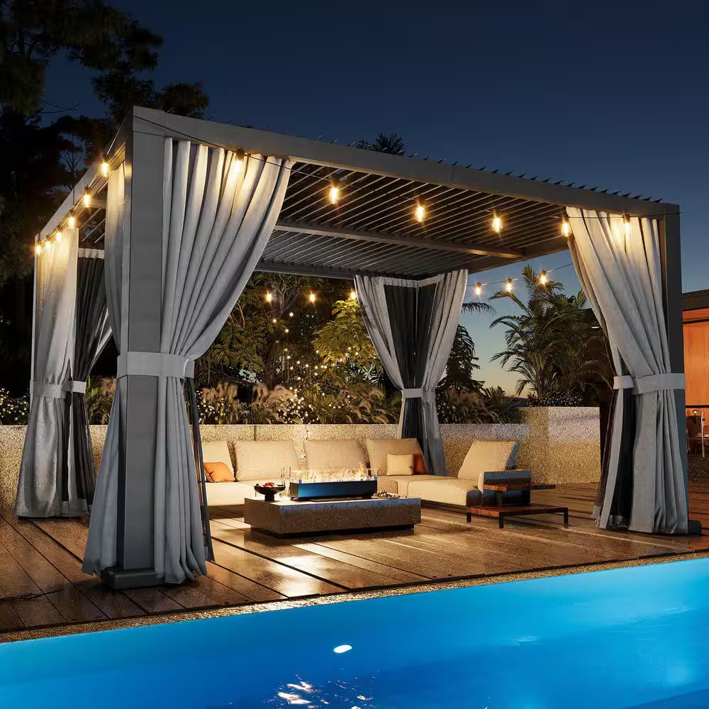 12 Ft. X 14 Ft. Hardtop Louvered Gazebo, Aluminum Frame Pergolas with Adjustable Roof for Garden
