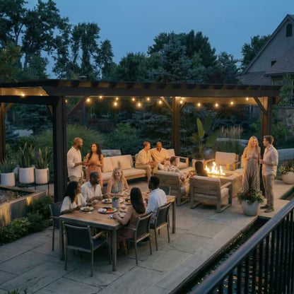 Stratford 14 Ft. X 12 Ft. Black Galvanized Steel Traditional Outdoor Patio Pergola with Trellis Roof