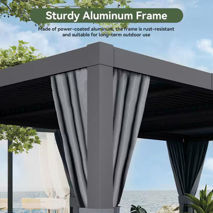 12 Ft. X 14 Ft. Hardtop Louvered Gazebo, Aluminum Frame Pergolas with Adjustable Roof for Garden