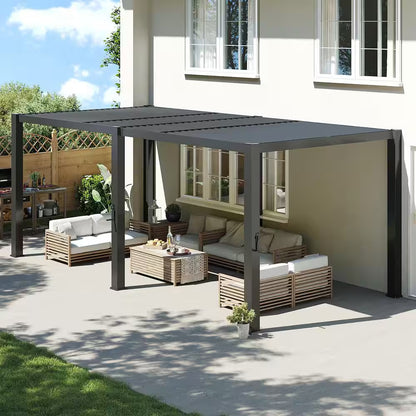 20 Ft. X 10 Ft. Black Adjustable Louvered Metal Pergolas with Hand Crank Roof