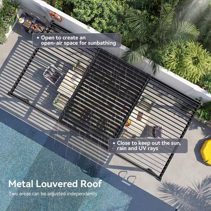 20 Ft. X 10 Ft. Black Adjustable Louvered Metal Pergolas with Hand Crank Roof