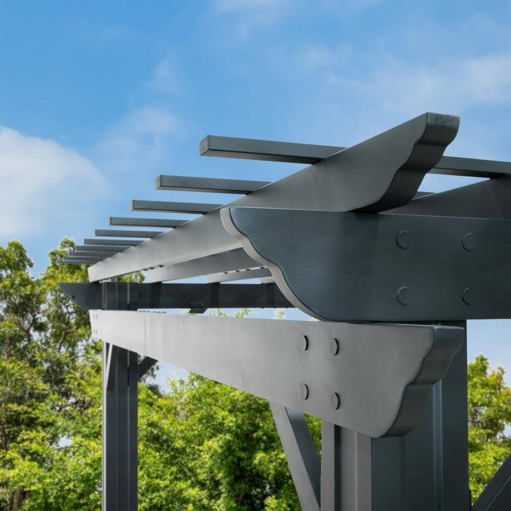 Stratford 14 Ft. X 12 Ft. Black Galvanized Steel Traditional Outdoor Patio Pergola with Trellis Roof