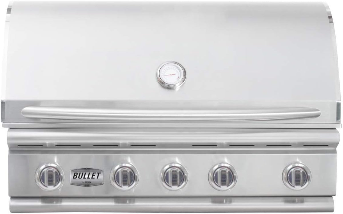 Bullet by Bull Yukon 5 Burner Outdoor Kitchen Grill, Built-In Gas Grill with 75,000 Btus of Heat, 304 Stainless Steel, Cast Iron Heat Treated Reliabull Bar Burners and Piezo Igniters