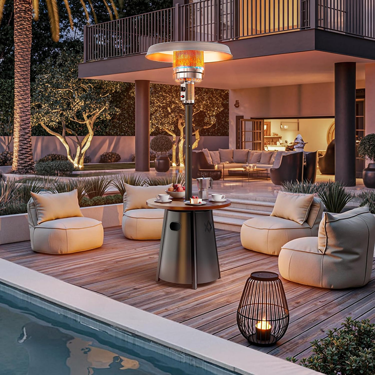 Outdoor Heaters for Patio with round Table Design, Premium 304 Stainless Steel Burner, Triple Protection System Propane Patio Heater for Porch Garden, Residential & Commercial Use