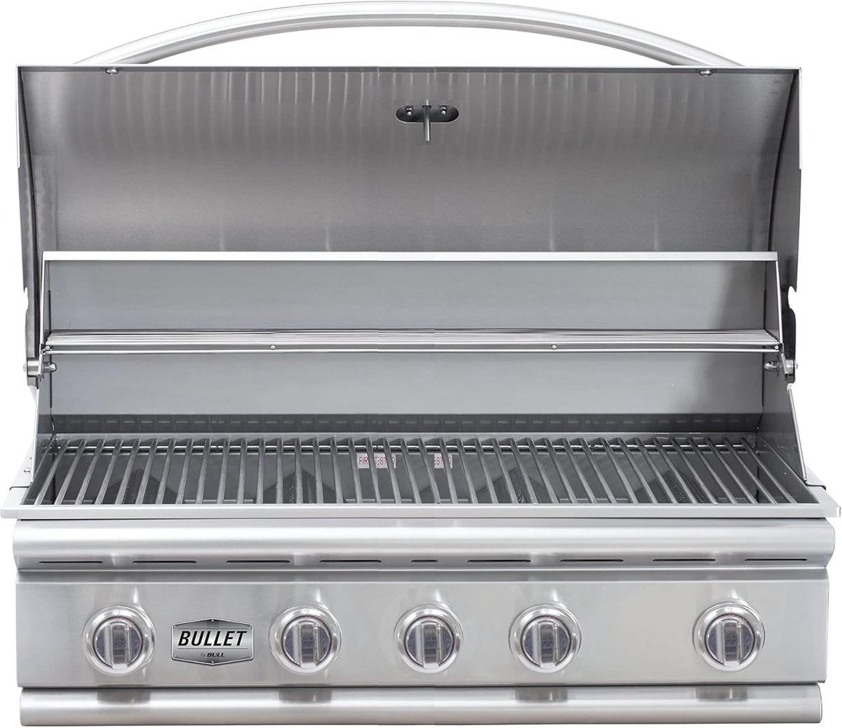 Bullet by Bull Yukon 5 Burner Outdoor Kitchen Grill, Built-In Gas Grill with 75,000 Btus of Heat, 304 Stainless Steel, Cast Iron Heat Treated Reliabull Bar Burners and Piezo Igniters
