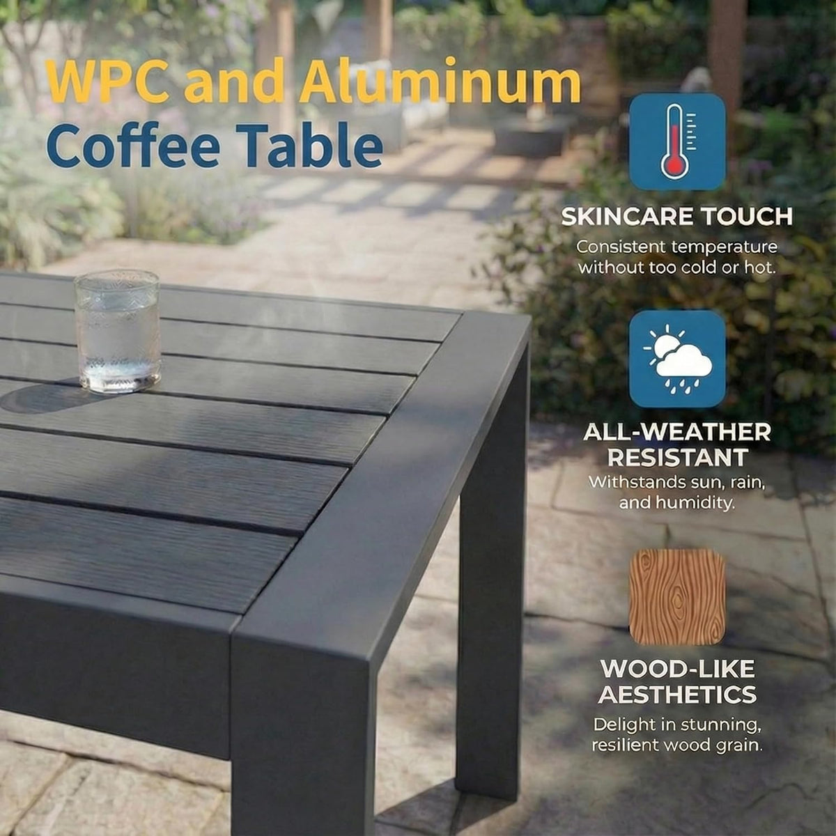 Aluminum Patio Furniture Set, All Weather Patio Sofa with 10" Back Cushion