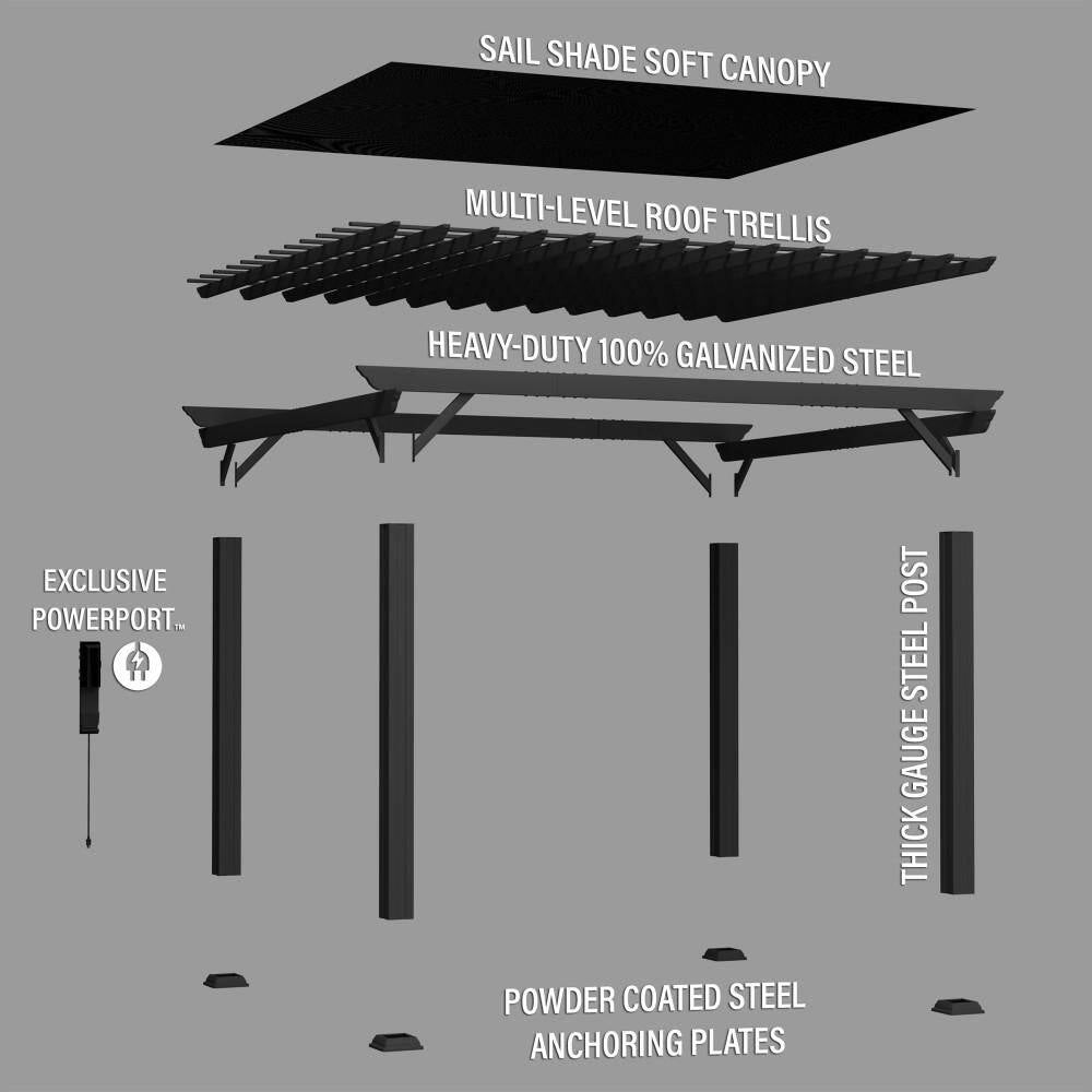 Stratford 14 Ft. X 12 Ft. Black Galvanized Steel Traditional Outdoor Patio Pergola with Trellis Roof