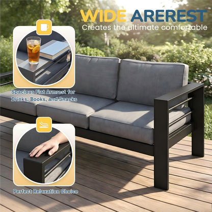 Aluminum Patio Furniture Set, All Weather Patio Sofa with 10" Back Cushion